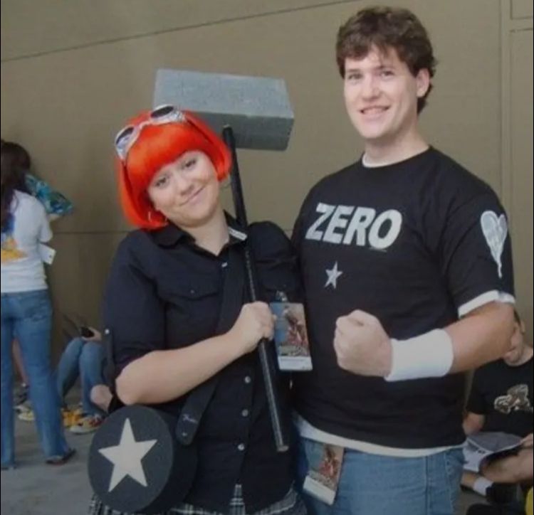 A woman and man dressed as Ramona Flowers and Scott Pilgrim at Dragon Con in Atlanta, GA. 2010?
