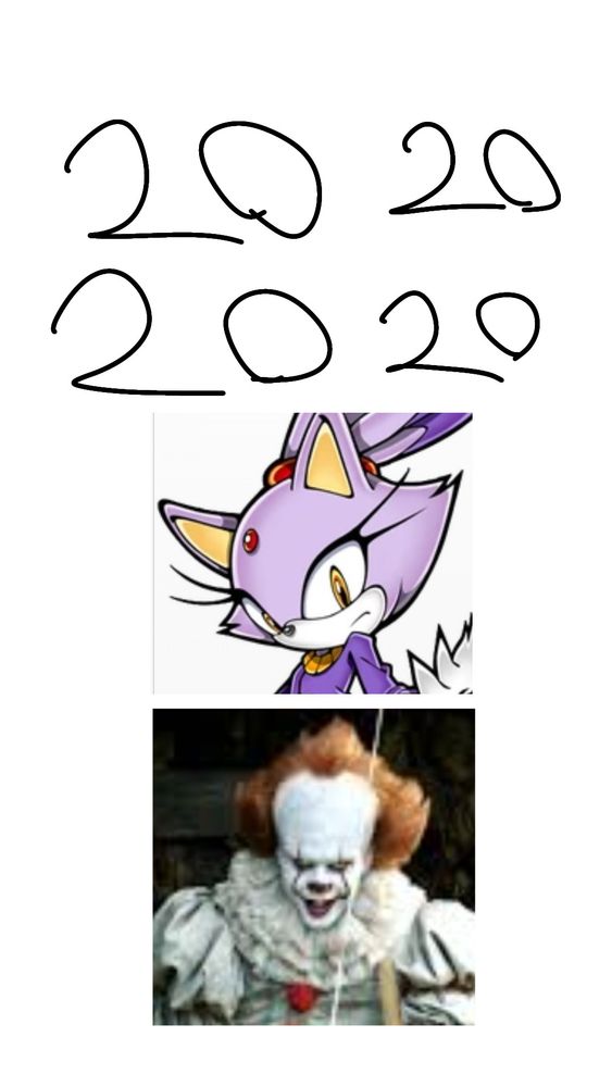 A low-effort meme. At the top of the image, the number 20 is written four times. Below that is an image of Blaze the Cat. Below her is an image of Pennywise from IT (more specifically, Pennywise from the 2017 IT movie)