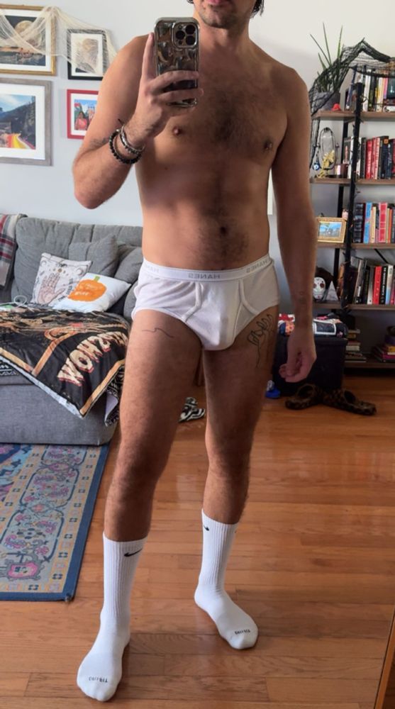 Mirror selfie in undies and socks with cage print 