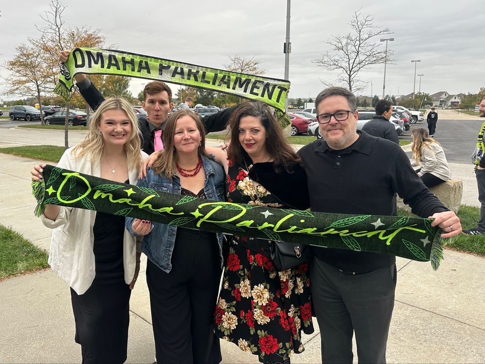 myself, and other members of Omaha Parliament and Proud Owls with Omaha Parliament scarves 
