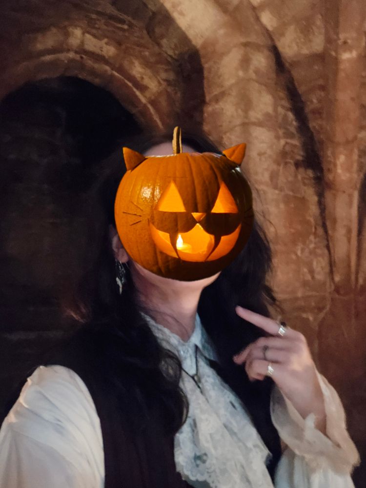 pic of me in an old creepy cellar dressed as a vampire (face obscured with sticker)