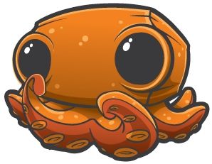 Cute orange squid drawn in a cartoonish artstyle. 