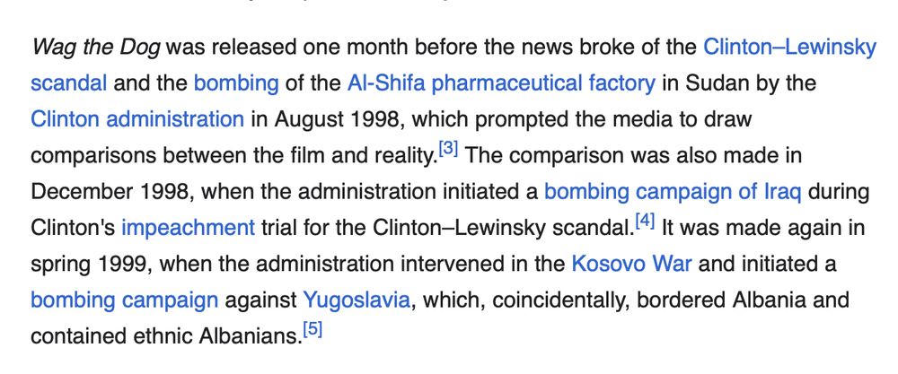 Wikipedia entry for the movie "Wag the Dog"