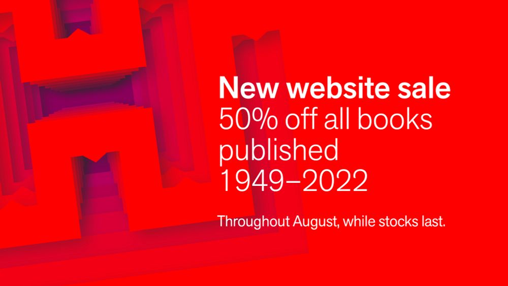 A red and white banner features a graphic of the Te Herenga Waka Press logo (THW) and text saying 'New website sale, 50% off all books published 1949-2022, throughout August, while stocks last.'