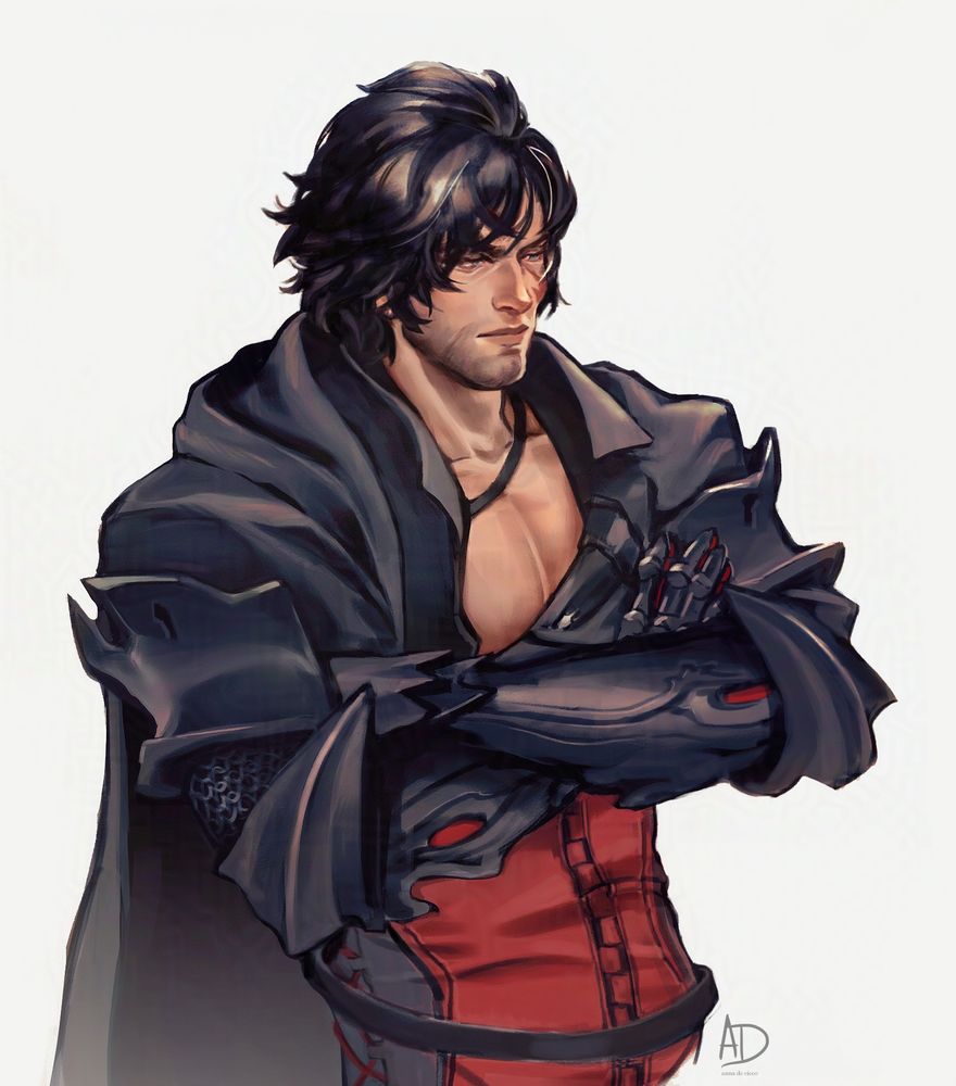 fan art of Clive Rosefield from FFXVI but without the white shirt so you can see more boobas 