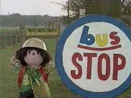 A screenshot of the tv show "playdays" which shows Peggy Patch - a doll character who for some reason in this picture has a bowl on her head.