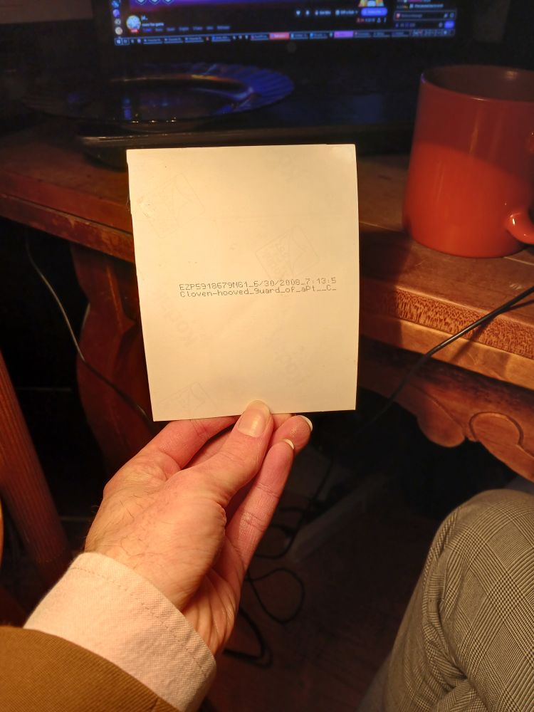 the obverse with a mark reading after an alphanumeric code Cloven-hoove_guard_of_apt_C and a date reading 5/30/2008