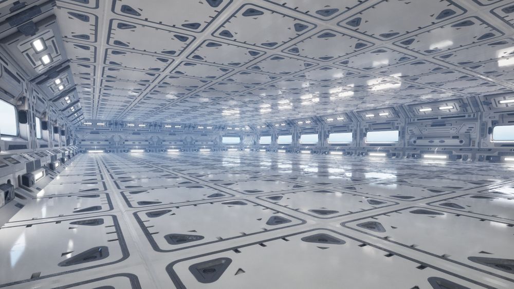 Simple sci-fi space station room interior built from modular assets, assembled procedurally and rendered in Unreal 5.