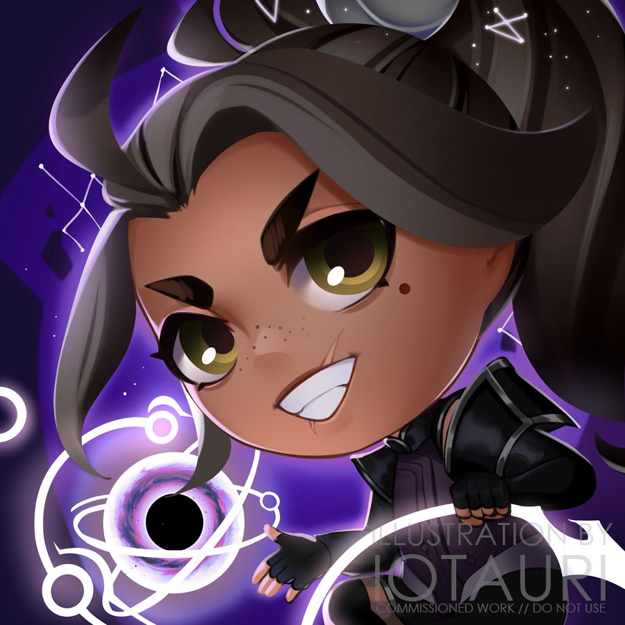 Chibi icon with smiling character. 