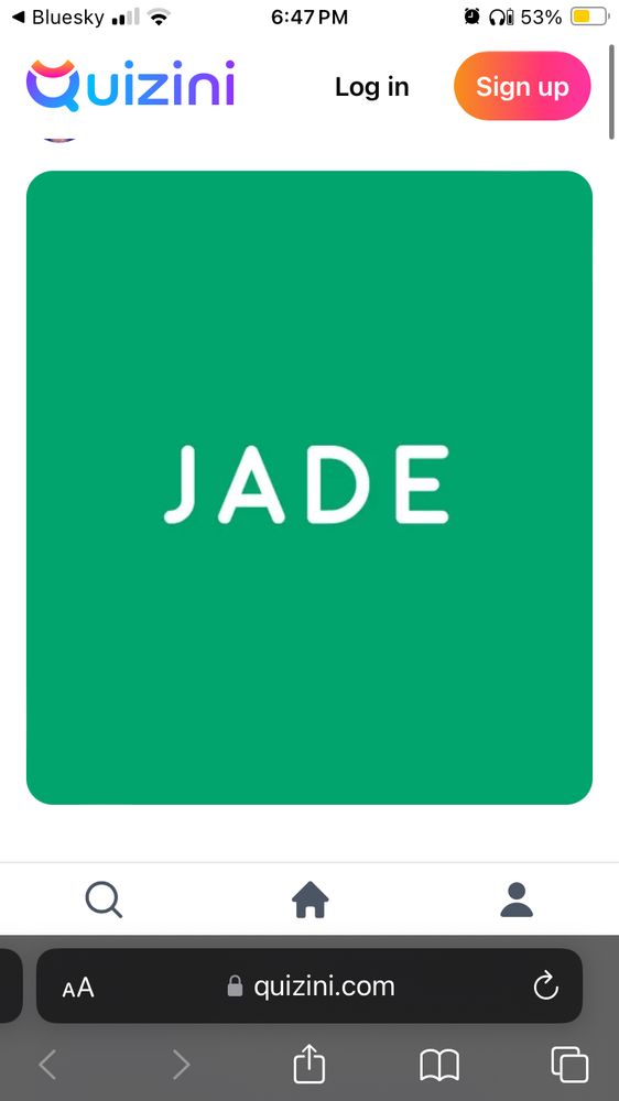 A picture of a green square that says jade in the middle