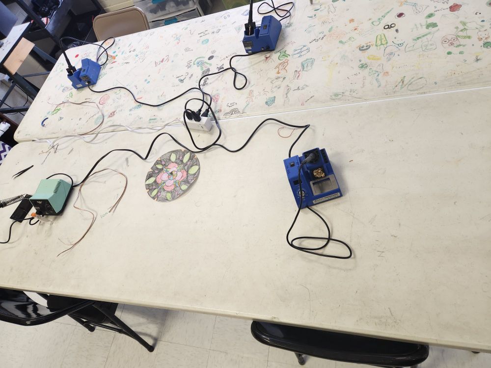 Soldering stations on a table