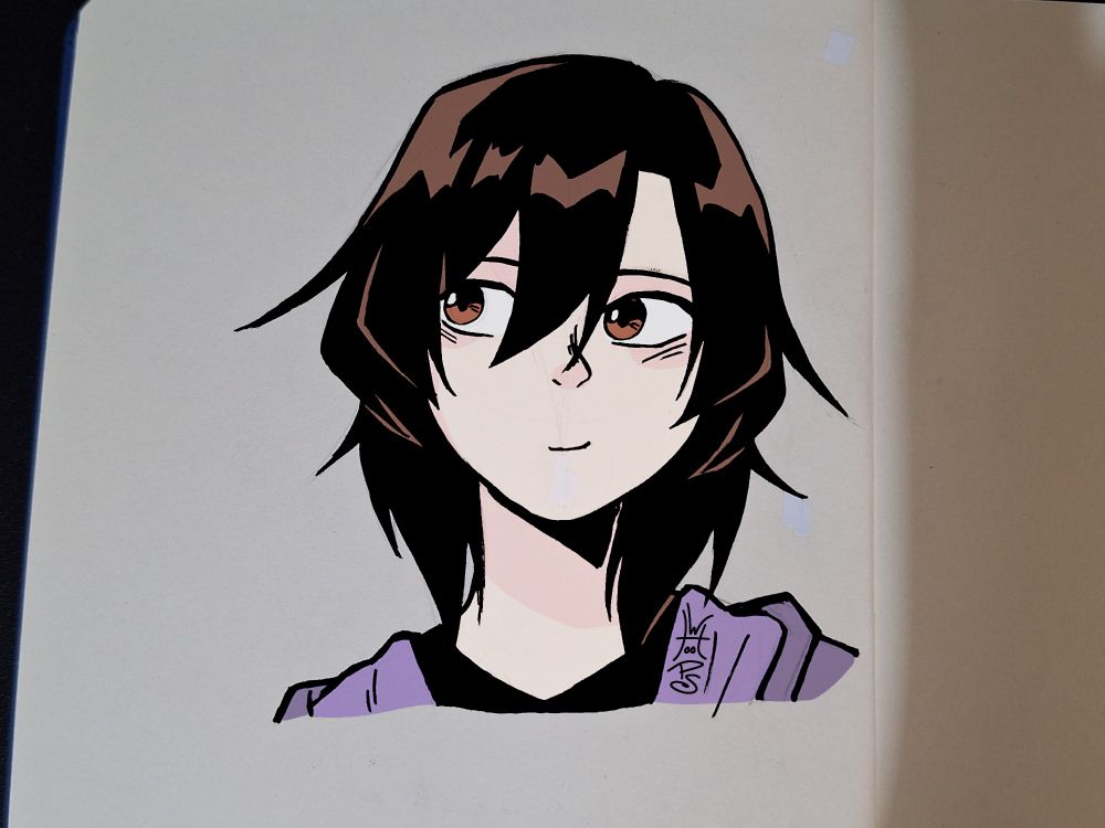 I inked a sketch and coloured it digitally, basically