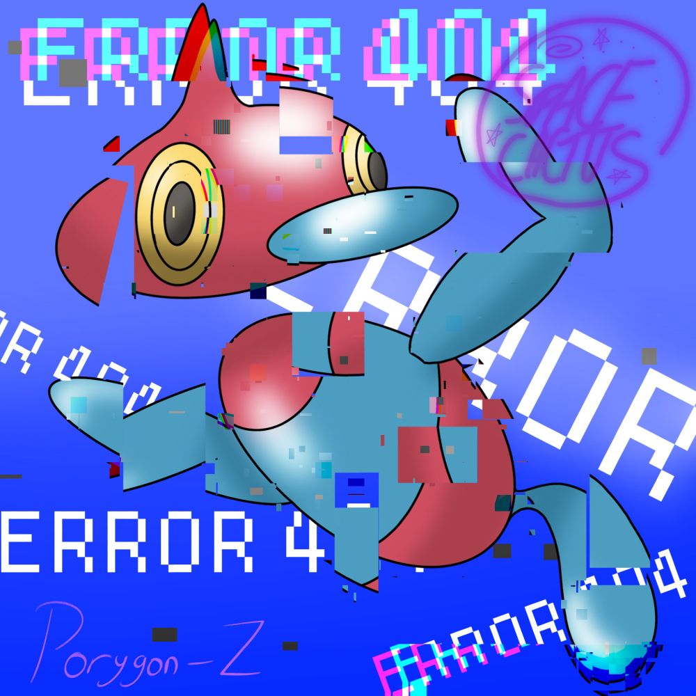 Glitched out Porygon-Z with error 404's in the background