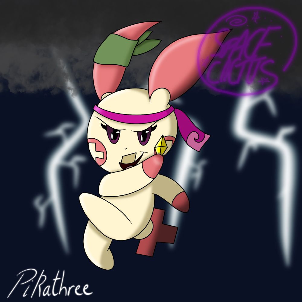Pikathree the Plusle doing a sonic pose in the midst of lightning storm