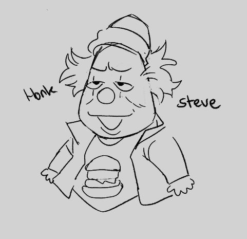 A doodle of Steve from Bigtop Burger. The words "Honk" and "Steve" are written on either side of him.