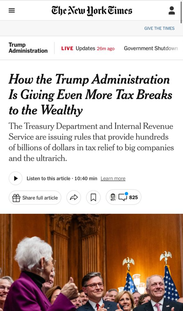 Headline: how the Trump administration is giving even more tax breaks to the wealthy 

Subhead: the Treasury Department and Internal Revenue Service are issuing rules that provide hundreds of billions of dollars in tax [exemptions] to big companies and the ultrarich 