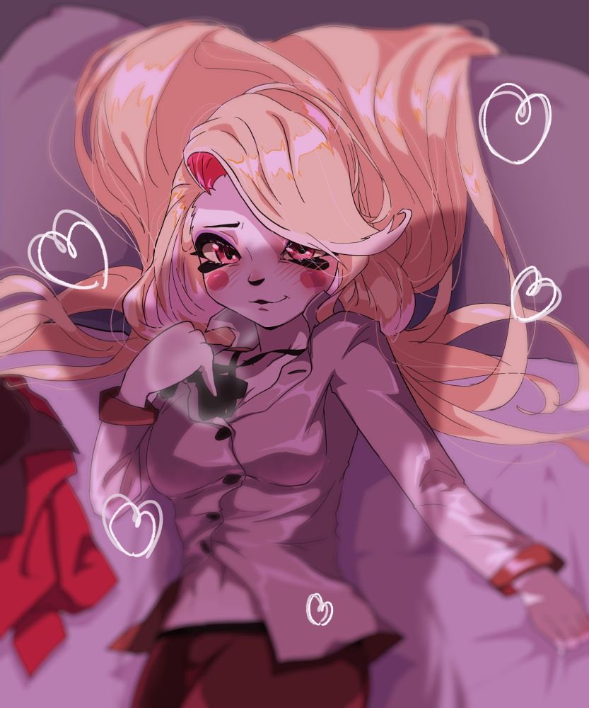 Hazbinhotel fanart. Charlie is on the bed with her girlfriend. 