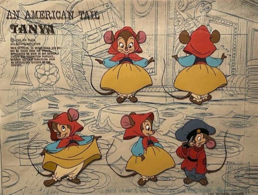 Character sheet of Tanya for director Don Bluth's 1986 animated feature 'An American Tail,' part of the Cartoon Art Museum's exhibition 'A Treasury of Animation.' 