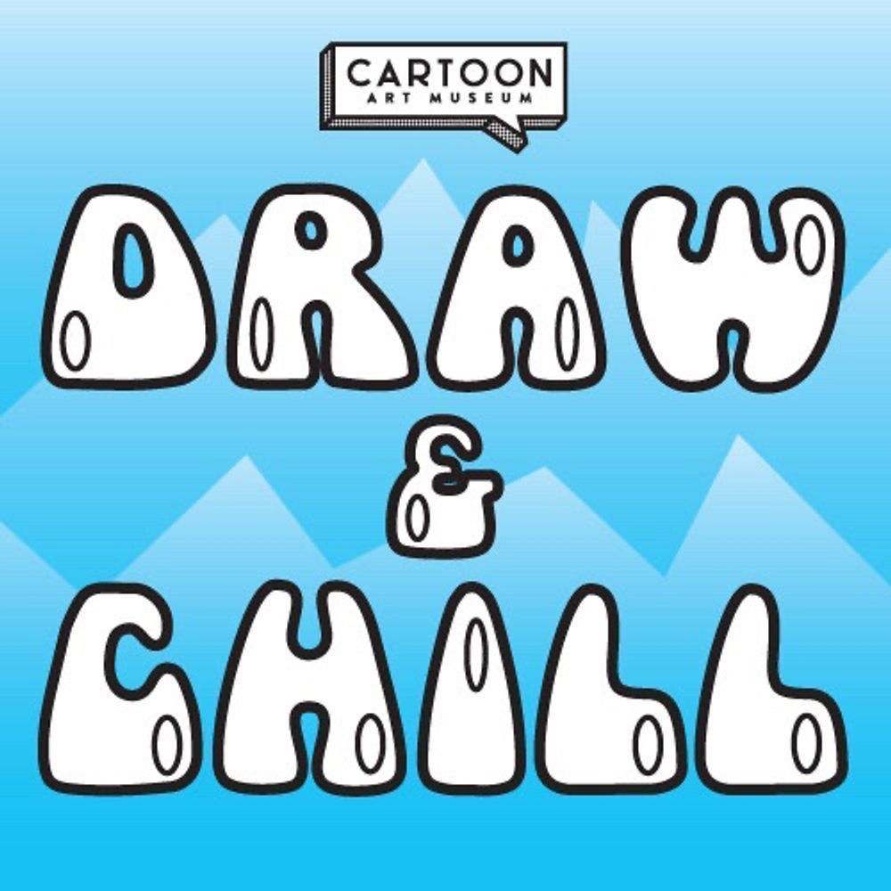 Logo for Draw & Chill, the Cartoon Art Museum's free monthly online meet up