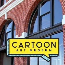 The Cartoon Art Museum logo showcased over an image of the museum's front exterior