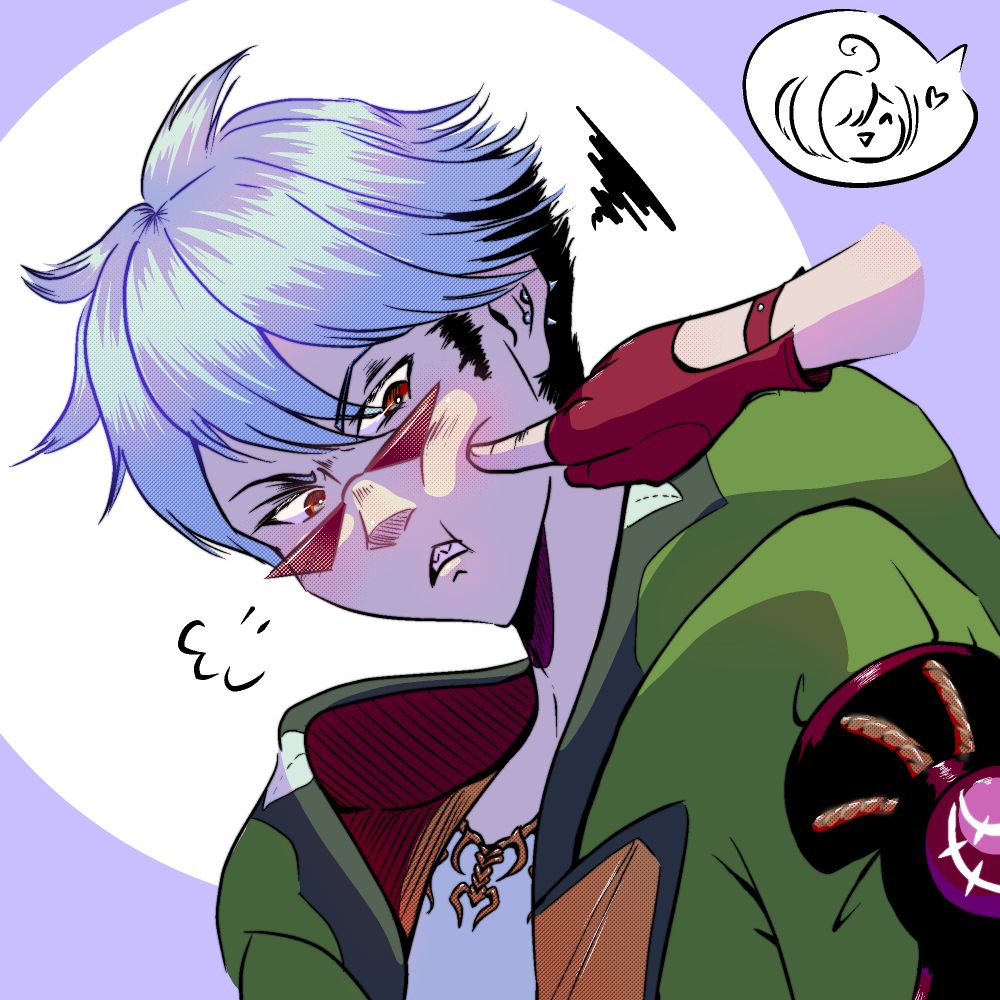 digital illustration

rutger from atelier yumia gets his cheek poked by yumia's hand