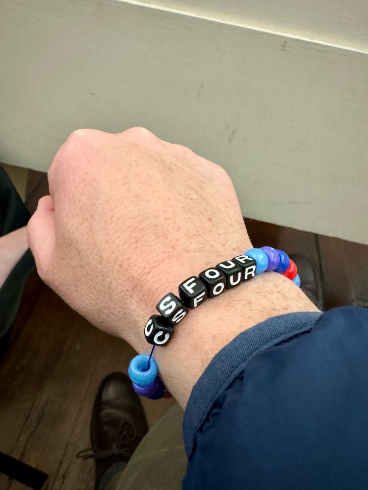 Friendship bracelet with CS4 written out