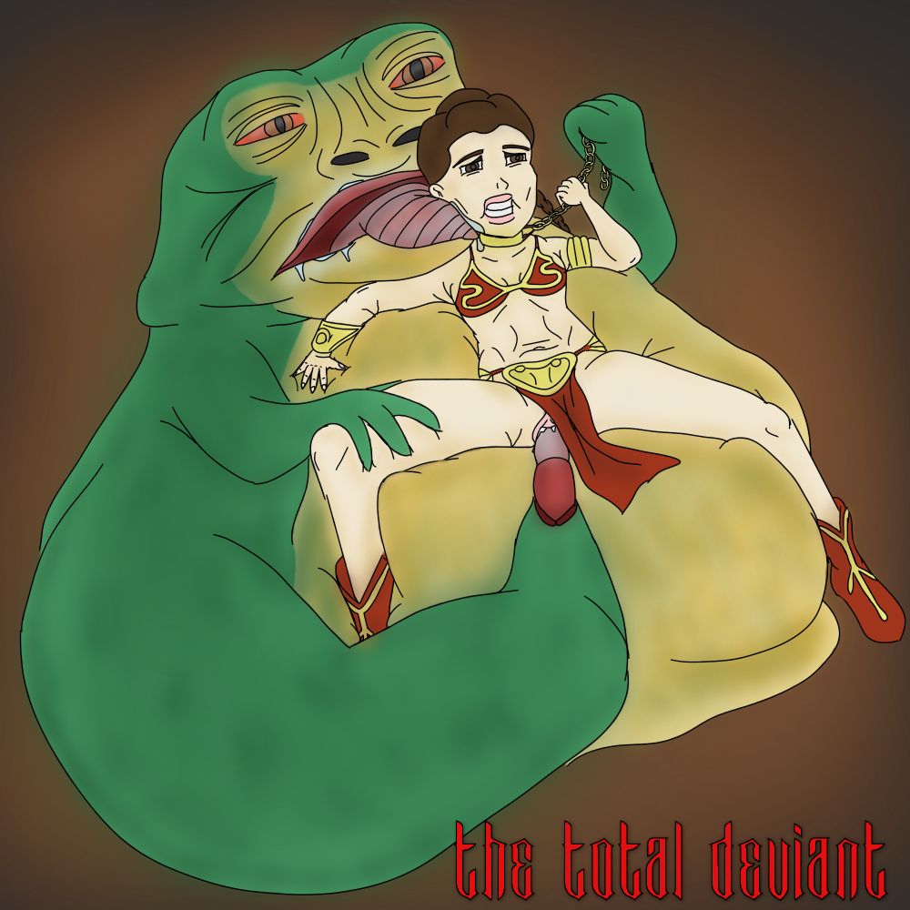 Princess Leia in her slave outfit, being held captive and fucked by Jabba the Hutt.