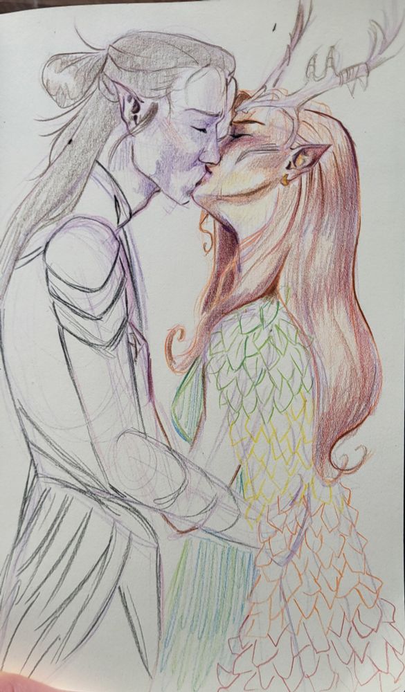 A sketch of vax and keyleth that looks better than the finished drawing (what a curse)