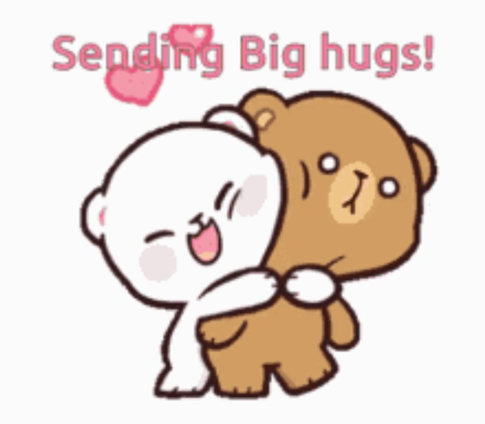 a couple of teddy bears hugging each other with the words sending big hugs