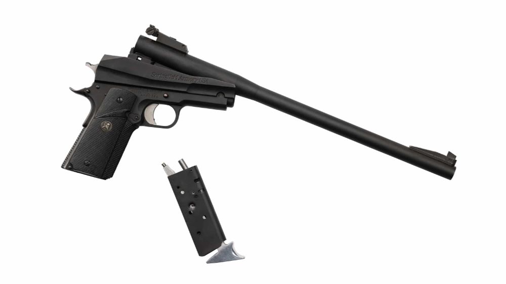 The system had a break-open barrel, and functioned thanks to an adapter that was put into the magazine well of the base pistol.