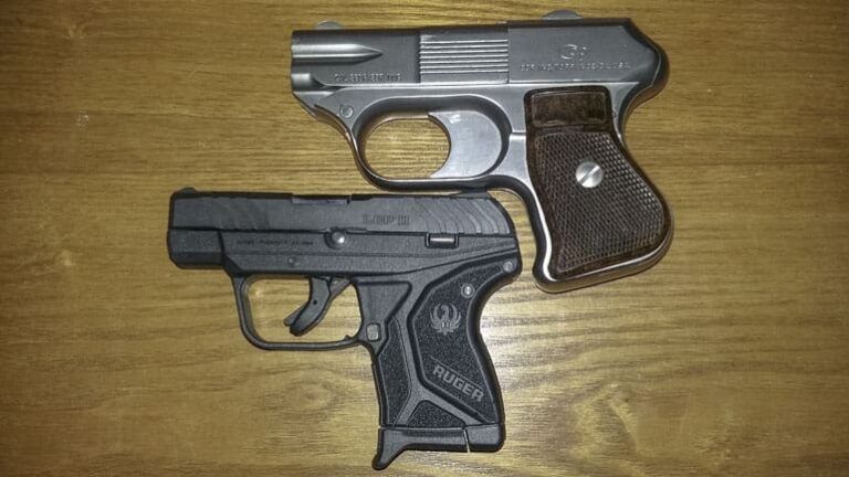 Compared to a modern gun that does the same job it's roughly the same size of a Ruger LCP II, but it lacks replacable magazines, has two rounds fewer, and has far more recoil