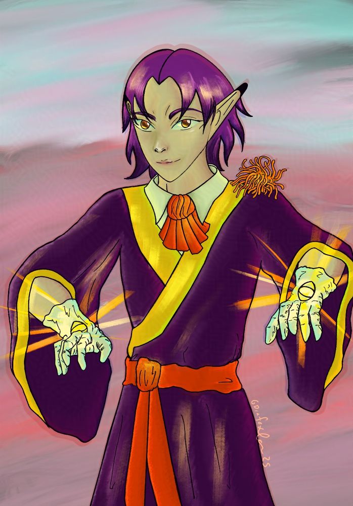 Rendered Leenz drawing with glowing magic from both hands.