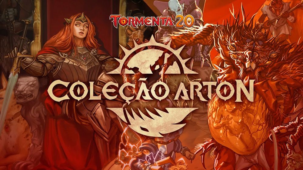 Imagem promocional da Coleção Arton, de Tormenta, com a capa do livro Atlas de Arton à esquerda e a capa do livro Ameaças de Arton à direita.