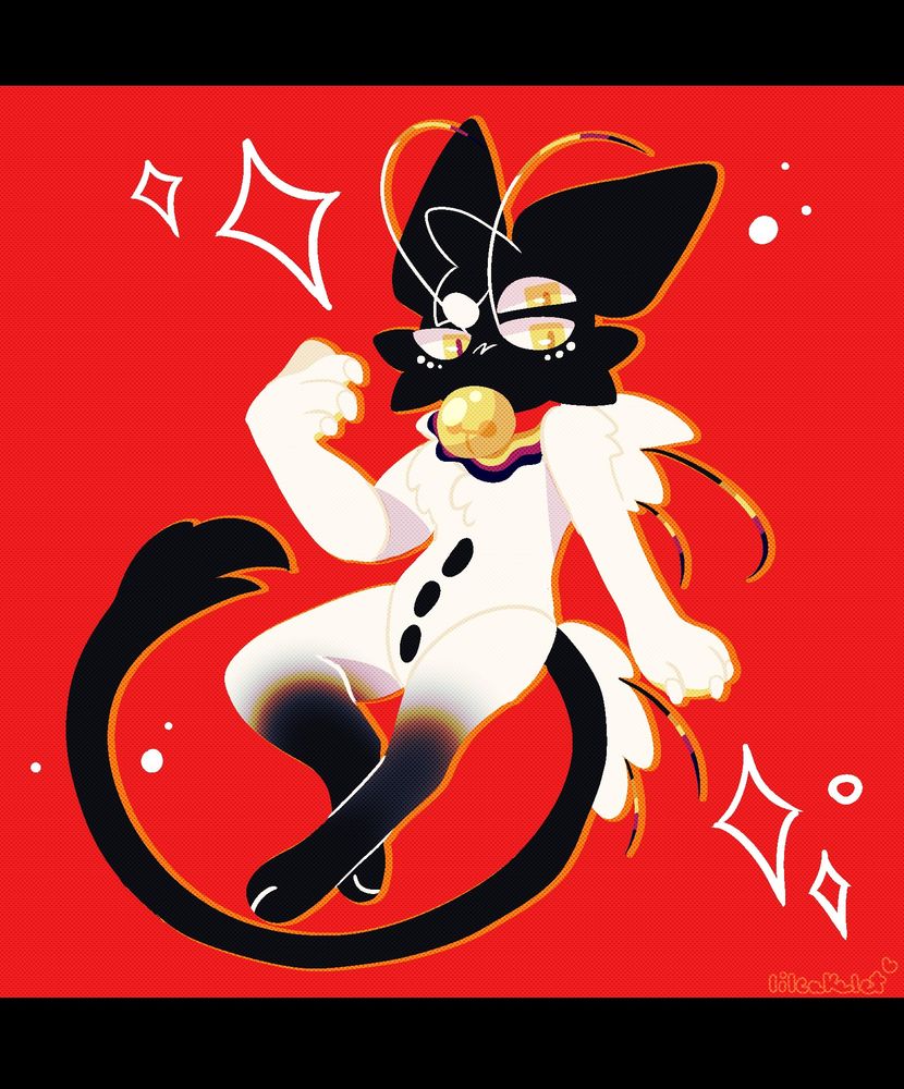 an image of a cat-like alien against a red background