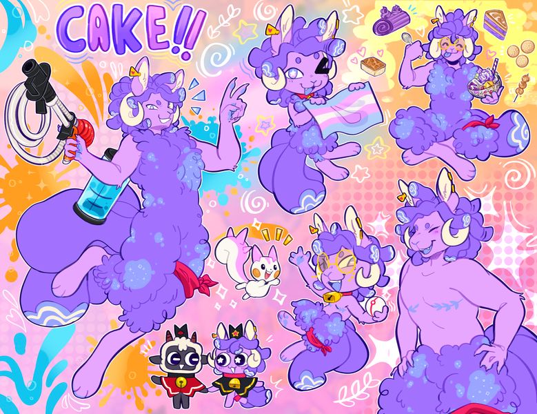a character page of cake consisting of 6 images