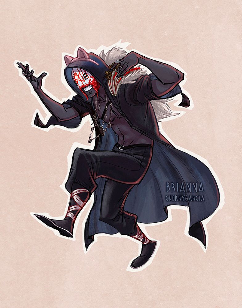 Illustration of Vessel from Sleep Token, doing his dancey dance and wearing cat ears