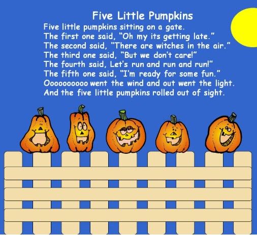 Poem about five little pumpkins sitting on a gate during Halloween