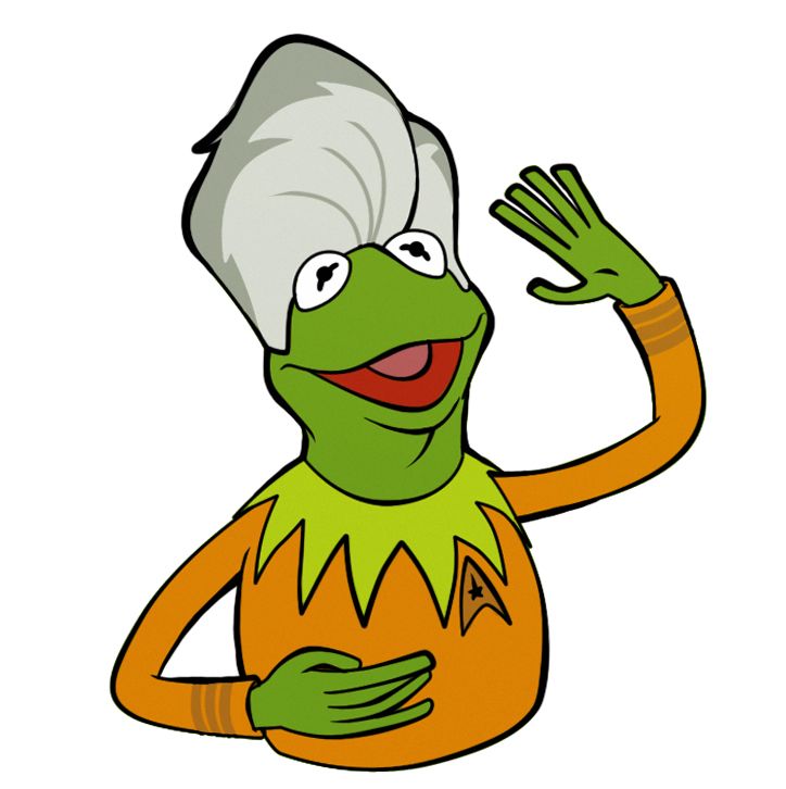 Drawn Kermit cosplaying Captain Pike with Uniform and wig
