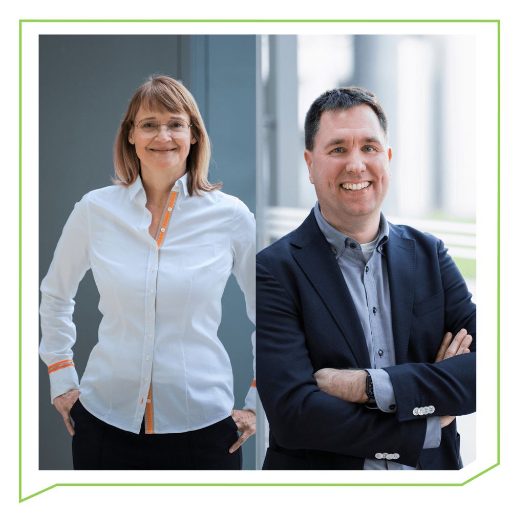 Hellgrüner Rahmen in der Form der NaWik Sprechblase. Zwei Bilder, das rechte mit Philipp Niemann, das linke mit Beatrice Lugger. Beide lachen in die Kamera und tragen eine weiße Bluse bzw. Hemd und Sakko.