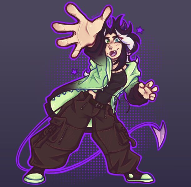 My persona whos a demon
Colours: mostly purple with some greens and brown