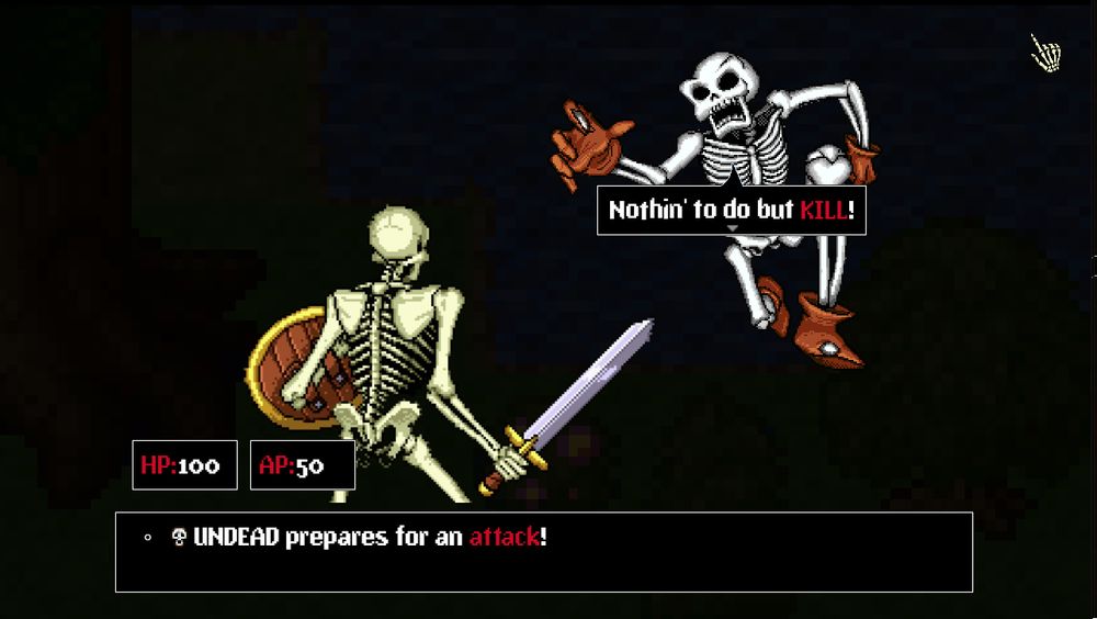 Hudson facing off with an evil undead skeleton.