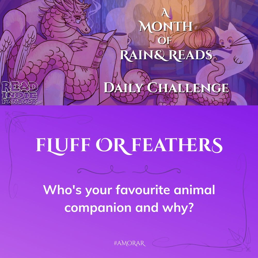 Banner image for today's giveaway. It has the text Fluff or feathers and asks you to name your favourite animal companion.