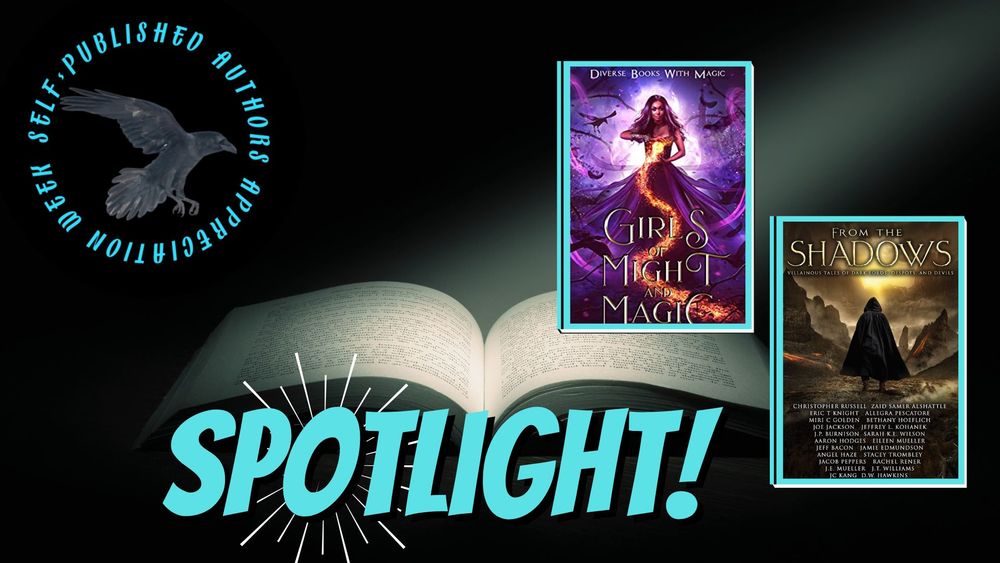 Banner for today's SPAAW spotlight. Includes the covers of the two anthologies Girls Of Might And Magic and From The Shadows.