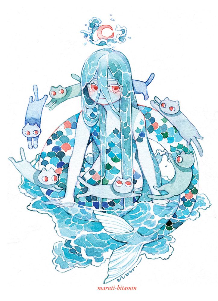 A sea serpent ensnared by flying cats