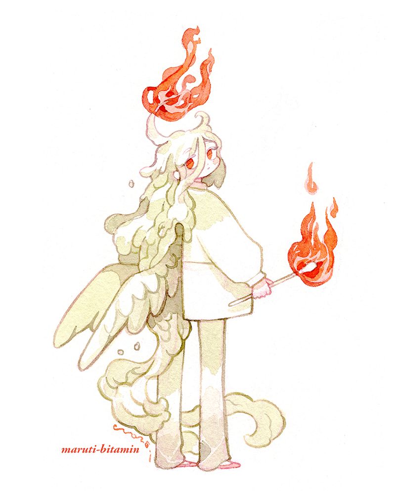 a waxen figure with wings, lit by a flame. 
the wax slowly drift downward. 