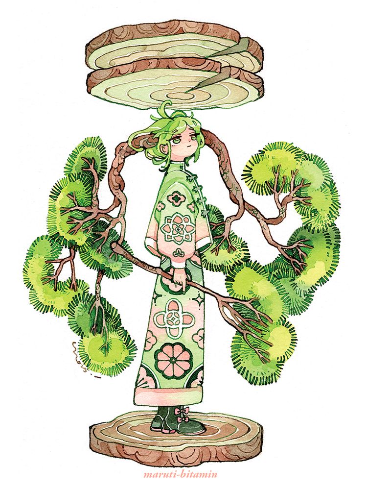 When you slice open an ancient tree, what would you find?
A tiny keeper of the forest dwells there. 
With a branch in hand, they will sweep the undergrowths. 
Quiet and persistent. 