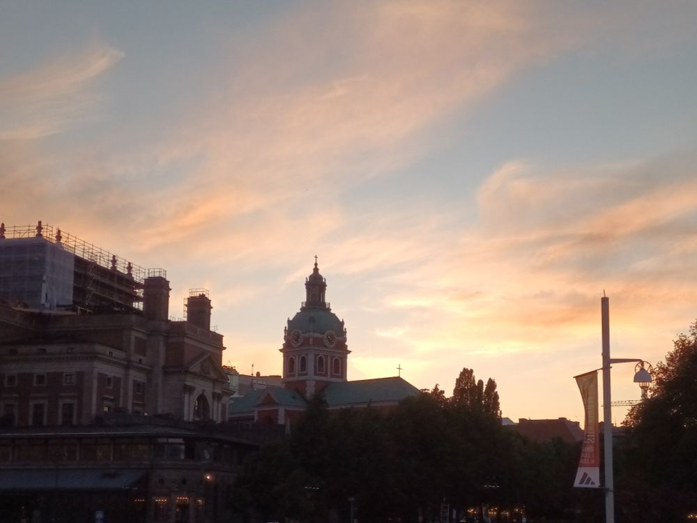 Stockholm skyline at sunset.