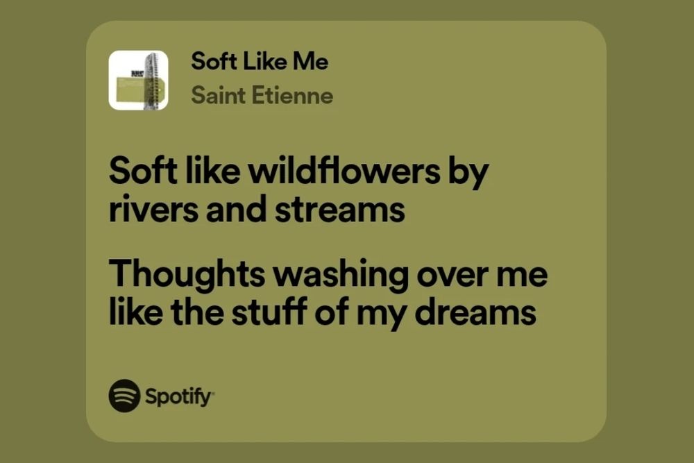 Soft Like Me
Saint Etienne

Soft like wildflowers by rivers and streams
Thoughts washing over me
like the stuff of my dreams