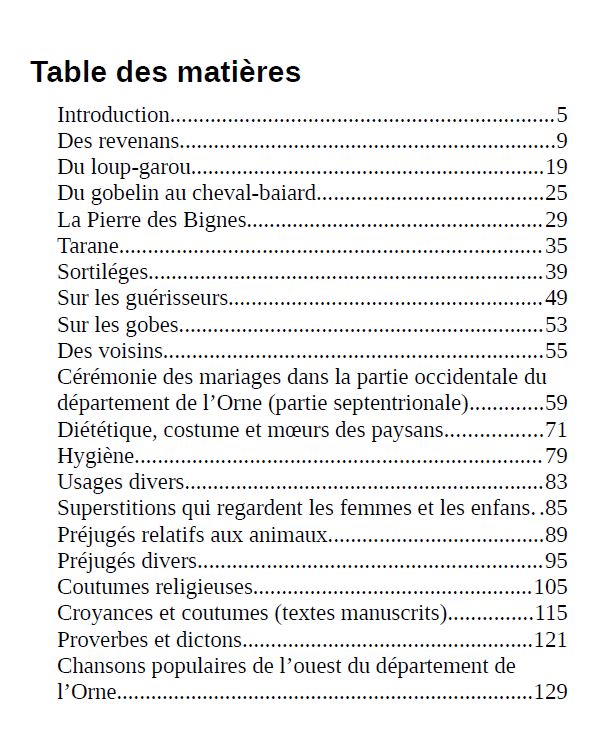 Table des matières.