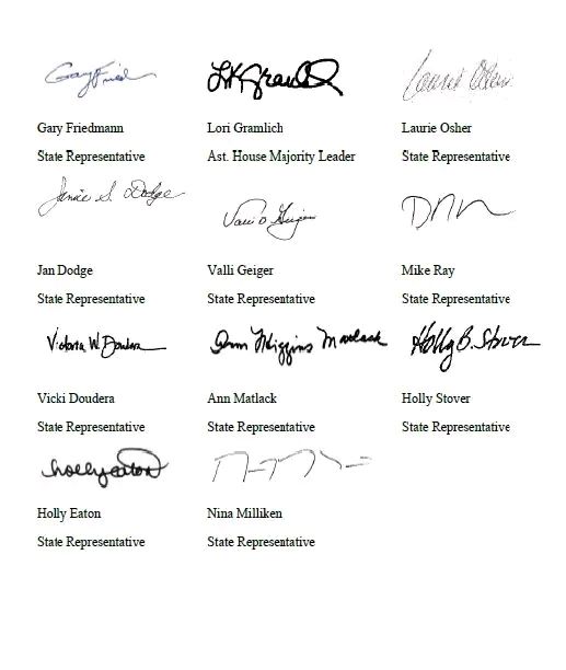 The signatory page of Rep Friedmann's letter